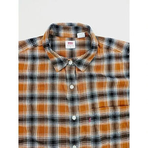 Levi's Size Large Men's Rust Brown Black White Flannel Check Pocket Logo Shirt